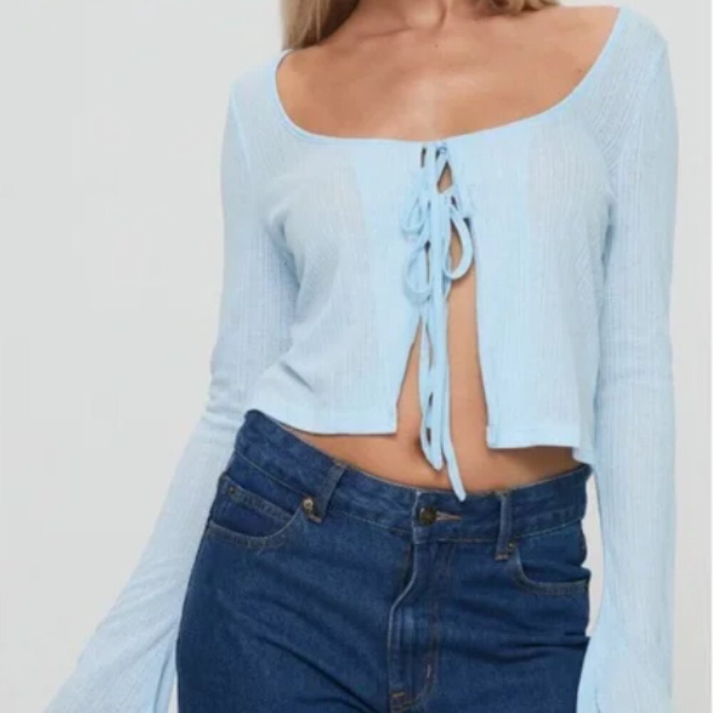 Princess Polly NWT Barbaro Flyaway Sheer Top, Baby Blue - Size 14